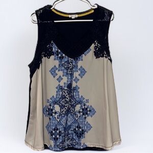 Skylar & Jade sleeveless top, blue pattern. Sz 2x